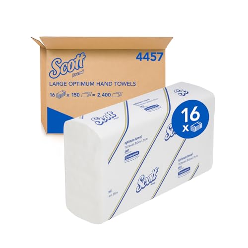 SCOTT® Large Optimum Hand Towels (4457), Folded Paper Towels, 16 Packs / Case, 150 Hand Towels / Pack (2,400 Towels)
