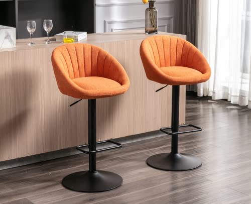 Cimoo Swivel Bar Stools Bar Height Set Of 2 With Back Adjustable Counter Height Barstools, Modern Upholstered Stools For Kitchen Island Chairs With Gold Legs For Home Bar/Pub, Orange Terrycloth #TOP5