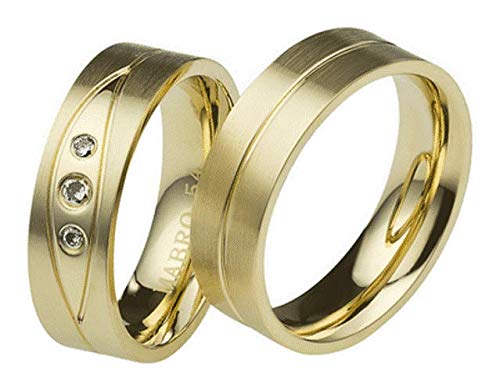 Jewellery Depot Wedding Rings Partner Rings Engagement Rings Stainless Steel 2 Microm Gold Plated with Zirconia + Engraving Proposal Rings Wedding Rings