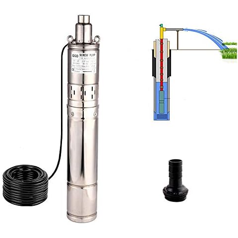 SHYLIYU 1/2HP Stainless Steel 4" OD Pipe Submersible Bore Pump 1inch Outlet Water Pump 86M Head Deep Well Pump Screw Submersible Water Pump for Industrial and Home Use Cover