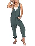 Xiaoxuemeng Womens Cotton Linen Overalls Casual Baggy Jumper Adjustable Straps Button Up Jumpsuits with Pockets (LakeBlue-S)