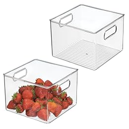 iDesign Pantry Storage Bin with Handles for Kitchen Cabinets or Fridge - Set of 2 - Clear - Made in USA