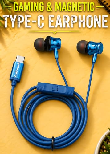 Image of Gaming Type-C Wired Earphone with Mic, 10mm Dynamic Bass Driver, Magnetic in-Ear Headphones, Low Latency Sound for Gaming, 1 Button Control, HD Calling, Voice Assistant, (LITE Blue)