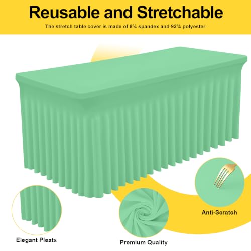 Image of Smiry Spandex Elastic Fitted Table Cloth Skirt for 6FT Rectangle Table | Stretch Washable Table Cloth, Banquet Table Cover for Wedding, Party, Indoor & Trade Shows, (Bright Green, 72Lx30Wx30H)