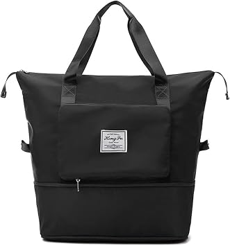 HYCDIYTS Boston Bag, Foldable, Carry-on Bag, Travel Bag, Shoulder Bag, 3-Way, Large Capacity, Lightweight, For Commuting, Yoga, Pool, Unisex Black