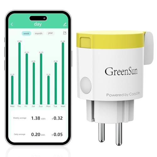 GreenSun Presa Smart WIFI Presa Intelligente - Presa Smart con Cozy Life App Prese con Monitoraggio Energia, Compatibile con Alexa, Presa Comandata, Presa Timer Programmabile Presa Smart 2.4G Giallo