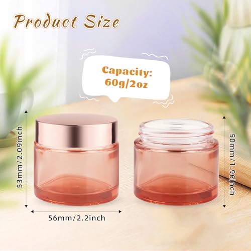 12 Pcs 60g/2oz Glass Cosmetic Jars Refillable Cream Bottle Containers Empty Sample Vials Jar with Rose Gold Lid for Eye Cream Lotion Ointments Lip Balm Scrub - Pink2