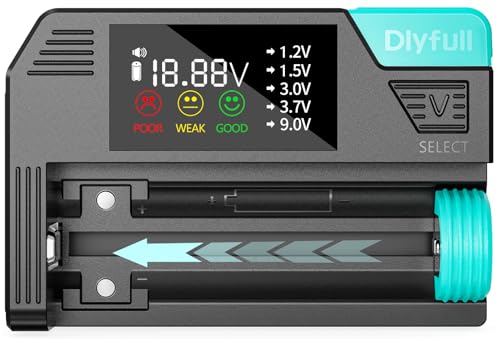 Universal Battery Tester, Dlypow Small Digital Battery Checker with LCD Display for Household Batteries AA AAA C D 9V 18650 CR123A LR44 CR2032 CR2 CRV3 1.5V/3V Button Cell Batteries, Cable Included