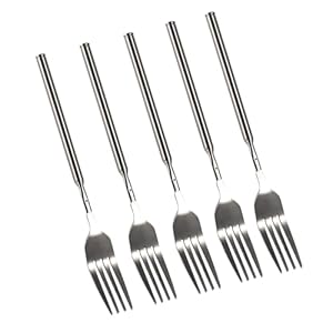 5Pcs Extendable Forks, Stainless Steel BBQ Telescopic Forks 8.7-25.4Inch Dessert Long Handle Fork Cutlery Barbecue Telescopic Toasting Dinner Fruit Dessert Cutlery Forks