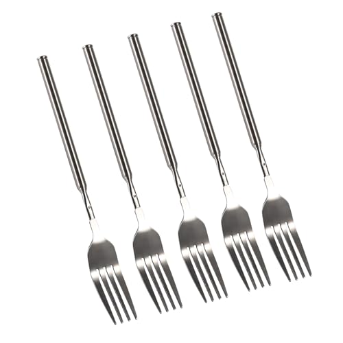 5Pcs Extendable Forks, Stainless Steel BBQ Telescopic Forks 8.7-25.4Inch Dessert Long Handle Fork Cutlery Barbecue Telescopic Toasting Dinner Fruit Dessert Cutlery Forks