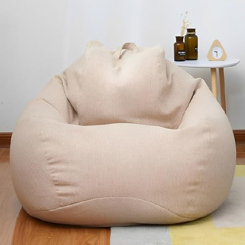 FANSU Bean Bag Cover, Solid Colour Lazy Sofa Gaming Bean Without Filling, Cotton Linen Bag Chair Sofa Seat for Adult Kids, Stuffed Toy Clothes Storage Cover (Khaki,S-70x80cm)