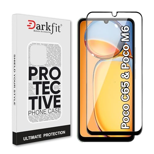 Image of DARKFIT Tempered Glass Premium Screen Protector Compatible for Poco C65 / Poco M6 | Edge to Edge Coverage with Easy Installation Kit | Scratch Resistance | HD Clear Glass (Black Border) | Pack of 1