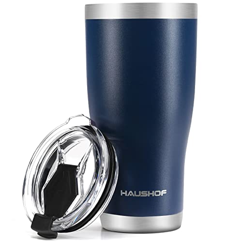 HAUSHOF 20 oz Tumbler, Stainless Steel Vacuum Insulated Coffee Tumbler Water Cup, Double Wall Travel Mug with Lid, Perfect for Hot and Cold Drinks Nav