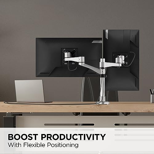 Image of ViewSonic LCD-DMA-001 Monitor Desk Mounting Arm for 2 Monitors up to 24 Inches Each, VESA Compatible, Full Ergonomic Adjustability, 2-in-1 Mounting Base, and Built-in Cable Management
