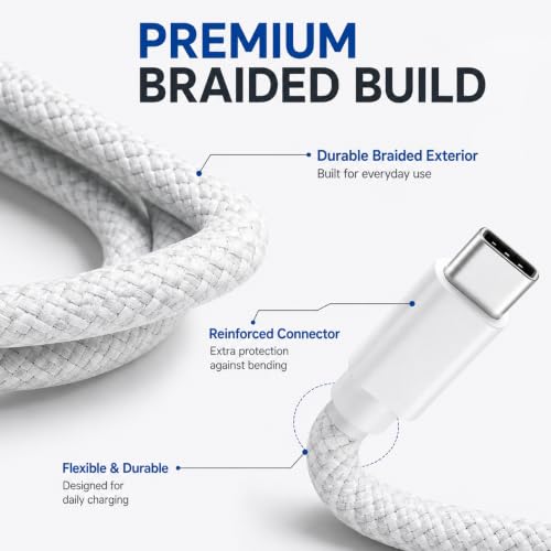 Image of Novobit Apple Certified Type-C to Type-C Charging Cable, PD 60W Fast Charging, Braided, Compatible with iPhone 17 /17 Air /17 Pro Max, 16 /16 Pro Max, 15 Series, iPad, MacBook & Other USB-C Devices, 1M