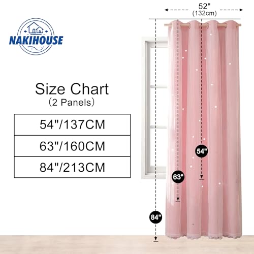 NAKIHOUSE Blackout Curtains with Net,2 Panels Eyelet Curtains for Kids Nursery Bedroom Living Room,52 x 54 Inch Thermal Insulated Curtain & Drapes,Pink - Image 7
