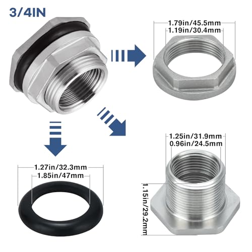 Carvedexquisitely Bulkhead Water Tank Fitting,3/4" NPT Female Thread,304 Stainless Steel Thru-bulk Fitting(2 Pcs) by carvedexquisitely - Used condition - Image 2