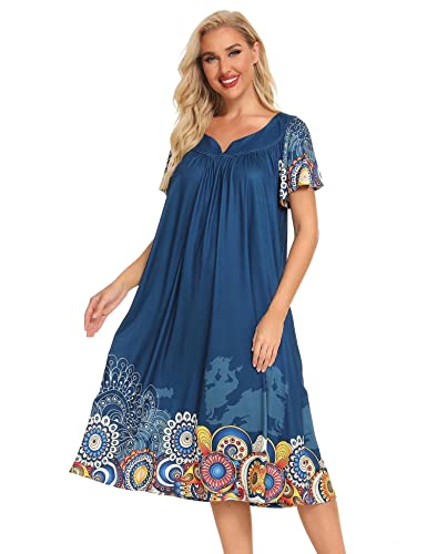 Bloggerlove Women's House With Pockets Mumu Duster Housecoat Short Sleeve Patio Dress, Pat4_Mandola, X-Large #TOP4