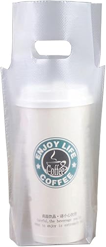 Portabebidas para entrega, 100 bolsas de plástico transparente con asa para tazas de bebidatazas de cafétéjugo, para llevar a cafetería,