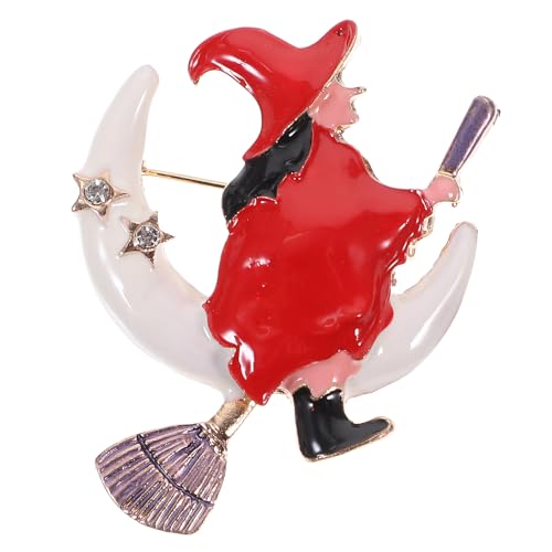 Beaupretty Broche de Aleación con Diseño de Bruja para Halloween Incrustado con Circonitas y Esmalte Brillante Accesorio Elegante para Ropa de Mujer Color Rojo para Fiestas y Disfraces