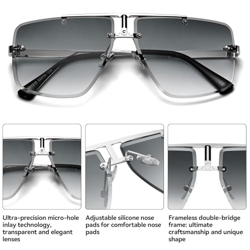 Image of Rimless Oversized Square Sunglasses for Men Trendy Fashion Big Shades Tinted Lens Gold Metal Frameless Glasses UV400
