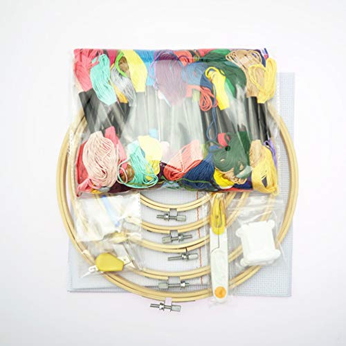 EXCEART Kit de Bordado á Mão 50 Fios de Cores Aros de Bordados de Bambu Aida Pano Ponto Cruz Bordado