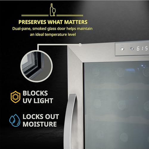 Image of SCHMECKE 33 Bottle Dual Zone Wine Cooler Refrigerator w /Lock - Large Freestanding Wine Cellar For Red, White, Champagne & Sparkling Wine - 41f-64f Digital Temperature Control Fridge Stainless Steel