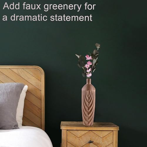 Image of Kuber Industries Decorative Polyresin Flower Vases for Home Decor Living Room & Bedroom | Aesthetic Table Decor Flower Table Pot for Corner | Wooden Brown