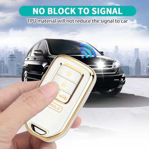 Image of MILD EAST for Honda Key Fob Cover with Keychain, Car Key Case Shell for Honda Accord Civic Pilot Passport CRV 5 Buttons (Gold-White)