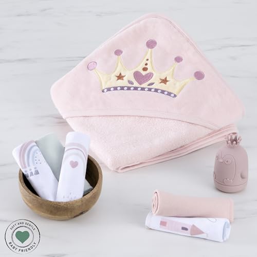 Image of Evolur Enchanted Dreams 6 pc Baby Gift Set, Includes Hooded Towel & 5pc Wash Cloths, Soft and 100% Cotton Woven, for Newborn, Infants and Toddlers 0-9 Months