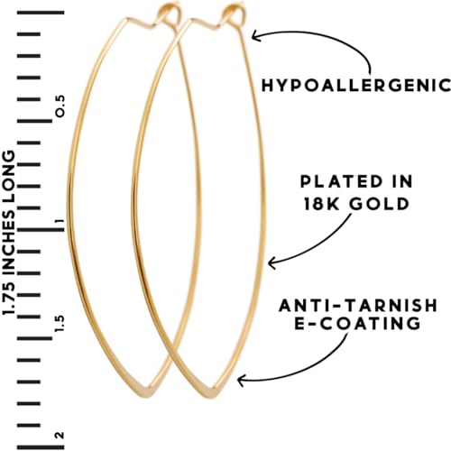 Marquise Threader Big Hoop Earrings for Women - Hypoallergenic and Safe for Sensitive Ears - Plated in 18k Gold or 925 Sterling Silver4