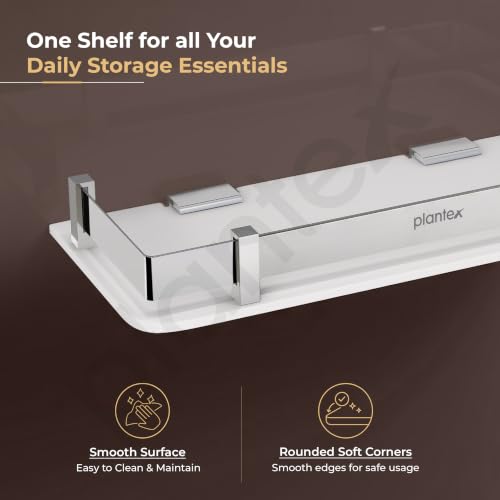 Image of Plantex Acrylic Multipurpose Bathroom Shelf /Rack for Living Room /Wall Mount Storage Shelf - Bathroom Accessories Items (White, 12x6 inches)