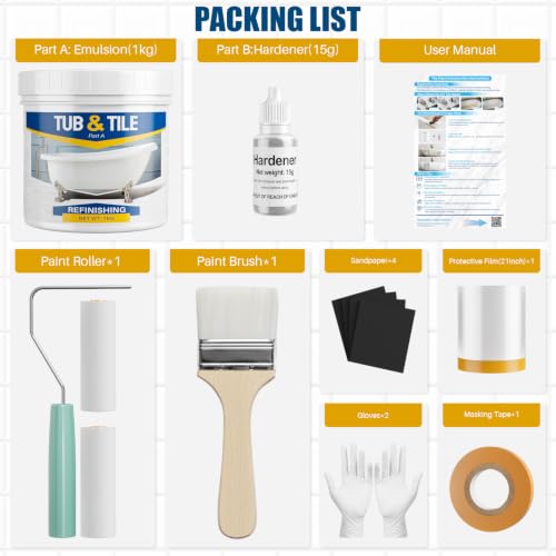 Tile Paint, Tub and Tile Refinishing Kit con Herramientas, Pintura Blanca al Agua para Bañera de 33oz, Secado Rápido para Baño, Cocina, Inodoros miniatura 2
