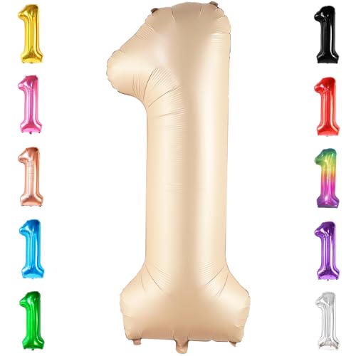 Image of KatchOn Beige Number 1 Balloon 40 Inch
