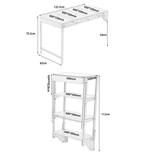 Yyhj Folding Wall-Mounted Drop-Leaf Table, Convertible Storage Rack Shelf, Multifunctional Computer Desk Kitchen Dining Home Office Desk, Large Storage Area(Size : 48" X 25") #TOP6