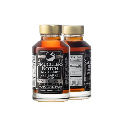 Smugglers’ Notch Maple Works – Rye Barrel Aged – 100% Pure Vermont Maple Syrup – Natural Sweetener & Gluten Free – Rich Taste – Waffles and Pancakes, Cocktails, Marinades, 3.38 Fl Oz. (100 mL)