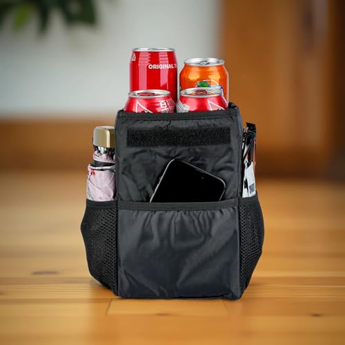 Image of Car Trash Can with Lid - Car Trash Bag Hanging Waterproof with Storage Pockets, Collapsible and Portable Multipurpose Trash Bin for Back /Front Seat /Console, 1.85 Gallons, Black