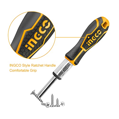 Image of INGCO HKSDB0248 24 Pcs Screwdriver Set, 16 Pcs 6.35X25mm Screwdriver Bit, INGCO Style Ratchet Handle, High Auality Cr.V Material, Heavy duty, High Torque Resistance Screwdriver Set (1 Set)