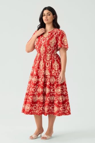 Image of TIYOMI Women Plus Size Dress Boho V Neck Short Sleeve Beach Maxi Dresses Floral /Stripe /Leaves /Lemon XL-5XL