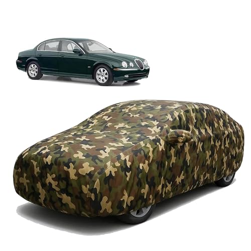 Image of Sulfar 100% Waterproof Car Body Cover Compatible with Mirror for Jaguar SType with Long Lasting Durable Material (Triple Stitched, Full Bottom Elastic, Camouflage Army)