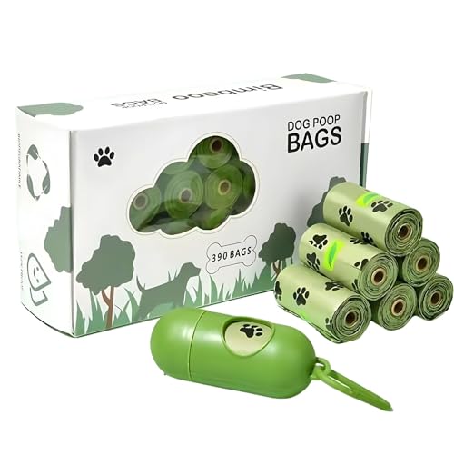 Jiashuiwin Dog Poop Bags Refill Rolls 390 Pcs with Dispenser Guaranteed Leak Proof and Extra Thick Scented Waste Poo Bag for puppy