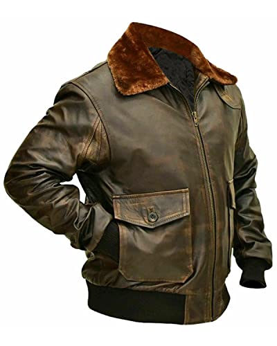 Cockpit Pilot Men's Military RAF Aviator G1 Distressed Cowhide Vintage Bomber Jacket for Men with Fur Collar2