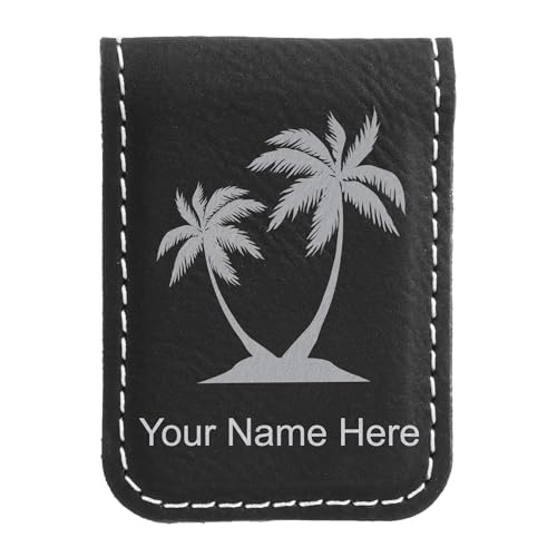 LaserGram Slim Magnetic Money Clip, Palm Trees, Personalized Engraving Included (Black with Silver) - Main Image