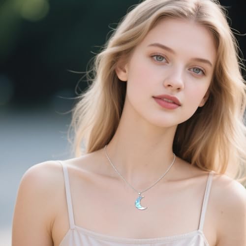 LONAGO Crescent Necklace Moonstone Moon and Star Pendant 925 Sterling Silver Crescent Moon Star Pendant Jewelry Gift for Girlfriend Women Wife4