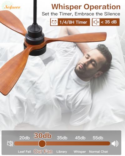 Image of Sofucor 48 Inch Wood Ceiling Fans with Lights, Flush /Downrod Mount, Brown