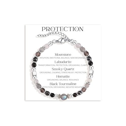 Image of Triple Threat Protection Anxiety Relief Gifts for Women,Natural Healing Crystal Bracelet Evil Eye Jewelry for Her Friends
