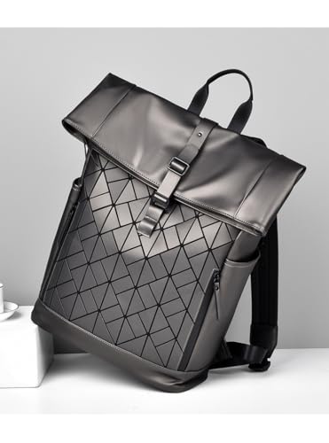 Roll Top Laptop Backpack for Men Women, Expandable Casual Daypack for 15.6 Inch Macbook Water-Resistant Commuter Laptop Rucksack Large Capacity Adjustable (Gray)4