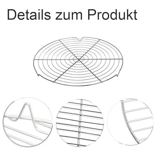 Rund Abkühlgitter, 2 Stück Abkühlgitter, 30 cm Rund Kuchen Kuchenrost,Edelstahl Kuchengitter Abkühlgitter,Tortenkühler, für Braten Backen Grillen, Gleichmäßiges und Schnelles Auskühlen zum Backe