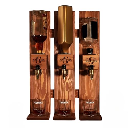 Personalized Wooden Wall Mount Whiskey Dispenser with Glasses, Custom Whiskey Gift, Liquor Decanter, Home Bar Decor, Unique New Home Gift