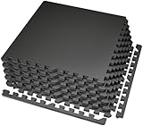 SUPERJARE 0.56'' Thick 6 Pcs 24 Sq Ft Rubber Top Exercise Equipment Mats, High Density EVA Foam Mats with Rubber Top, Interlocking Gym Flooring for Home Gym, Protective Workout Mat, Black